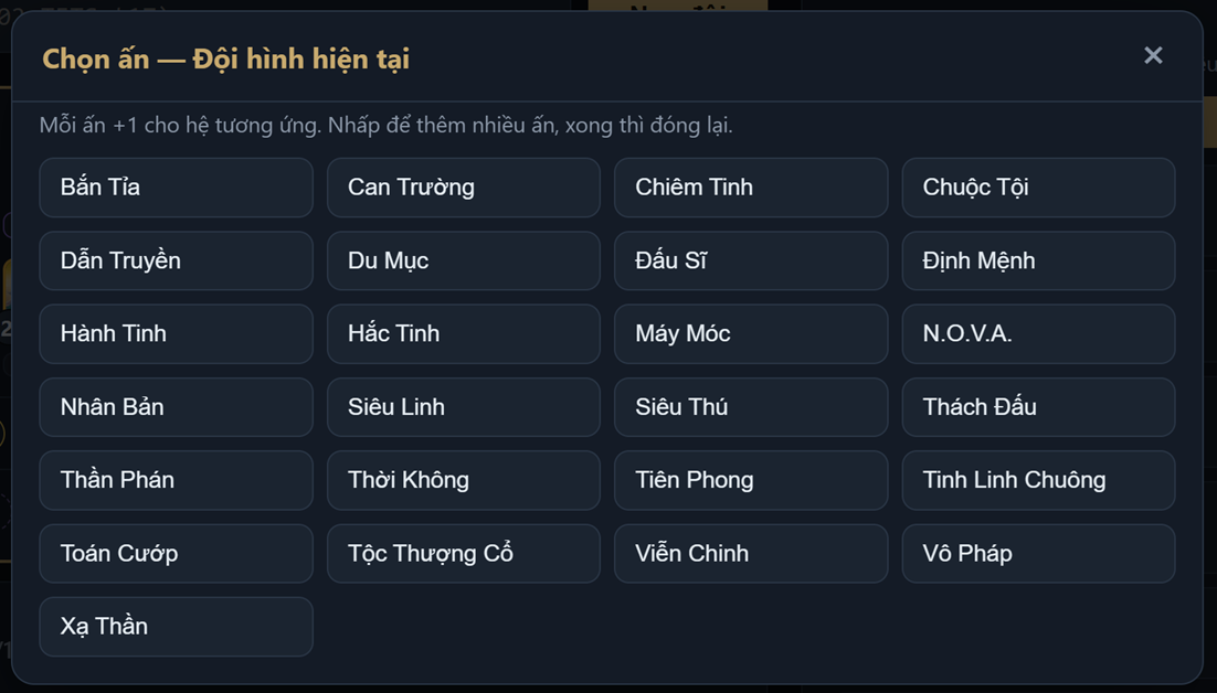 Popup chọn ấn trong TFT Planner