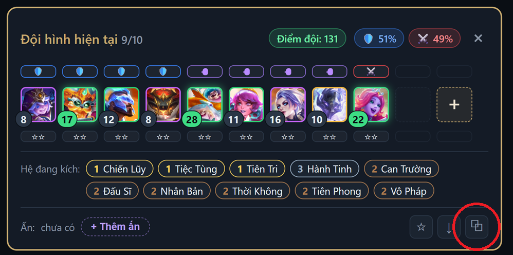 Nút copy mã đội hình