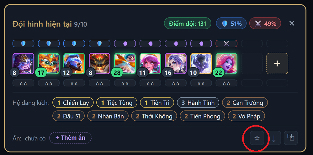 Nút lưu đội hình trong bảng đội hình